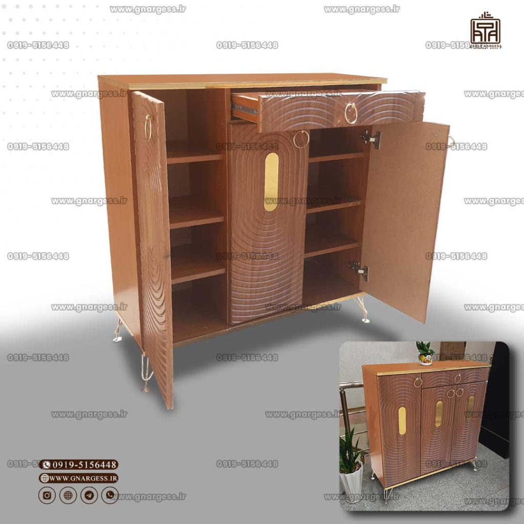 جاکفشی سه درب کشو دار پایه و دستگیره فلزی رنگ کلیاف مدل نما آینه ایی - Image 6