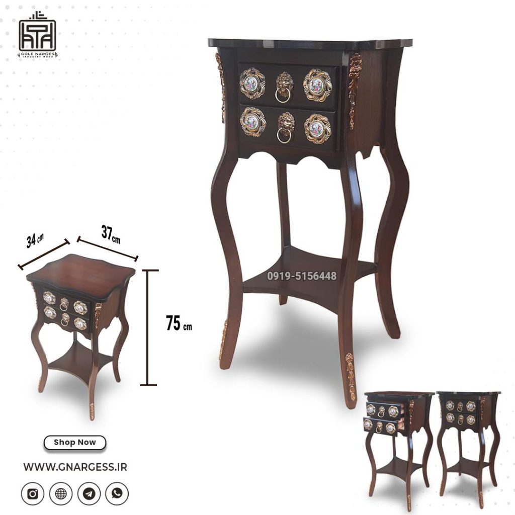 میز تلفن پایه خمره ایی دو کشو خرچنگی - Image 4