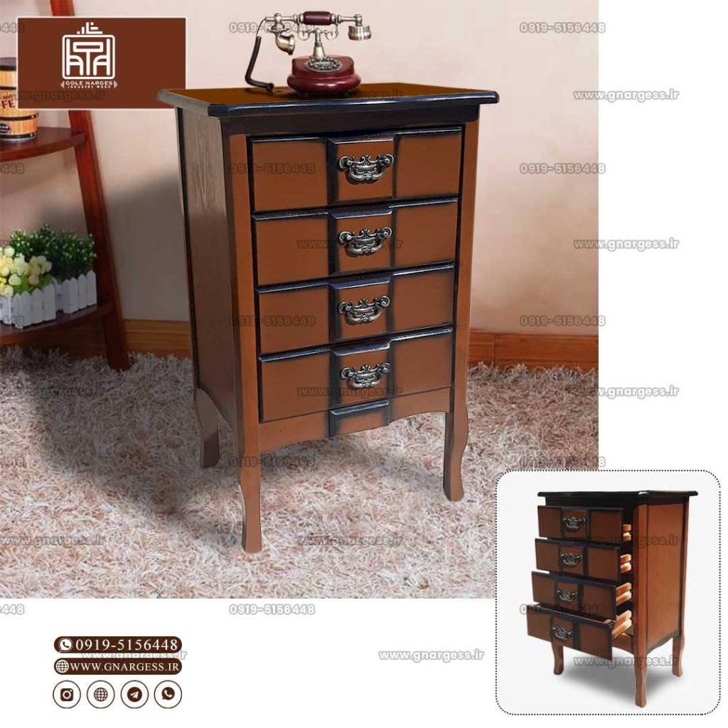 میز تلفن چوبی لاوال 4 کشو - Image 1