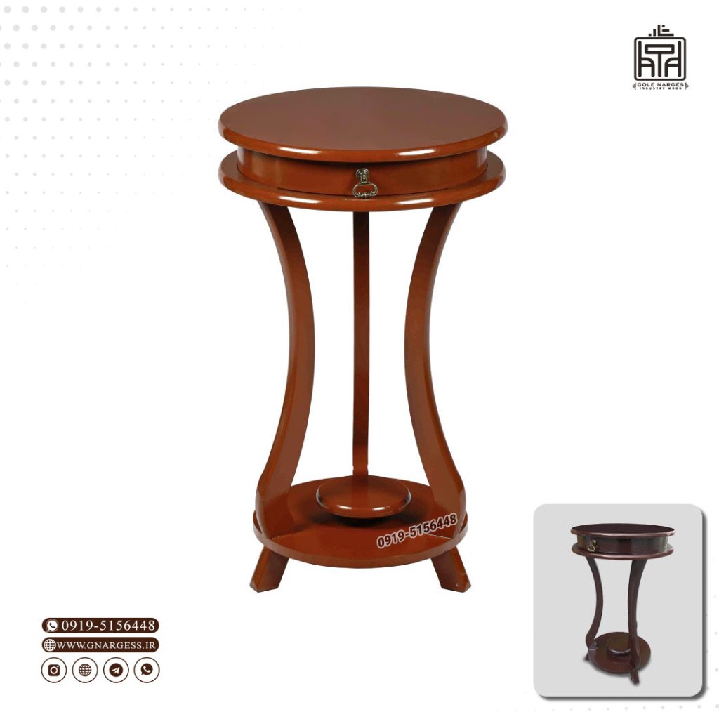 میز تلفن گرد چراغی تک کشو (جهت استعلام موجودی لطفا تماس بگیرید) - Image 5