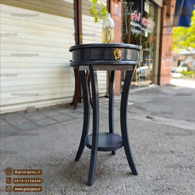 میز تلفن و میز آباژور کنار سالنی گرد تک کشو مدل ایفل طوسی