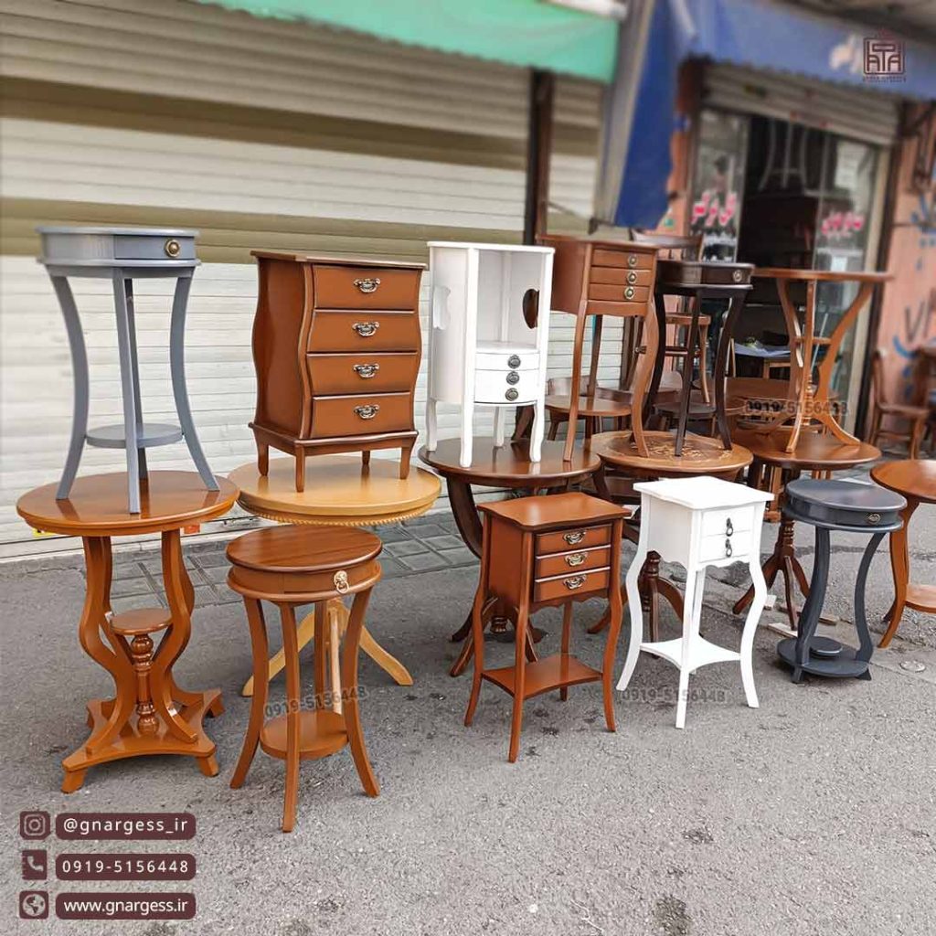 میز تلفن و میز آباژور مدل ایفل تک کشو رنگ طوسی و نوک مدادی - Image 1