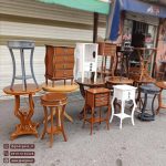 میز تلفن و میز آباژور مدل ایفل تک کشو رنگ طوسی و نوک مدادی