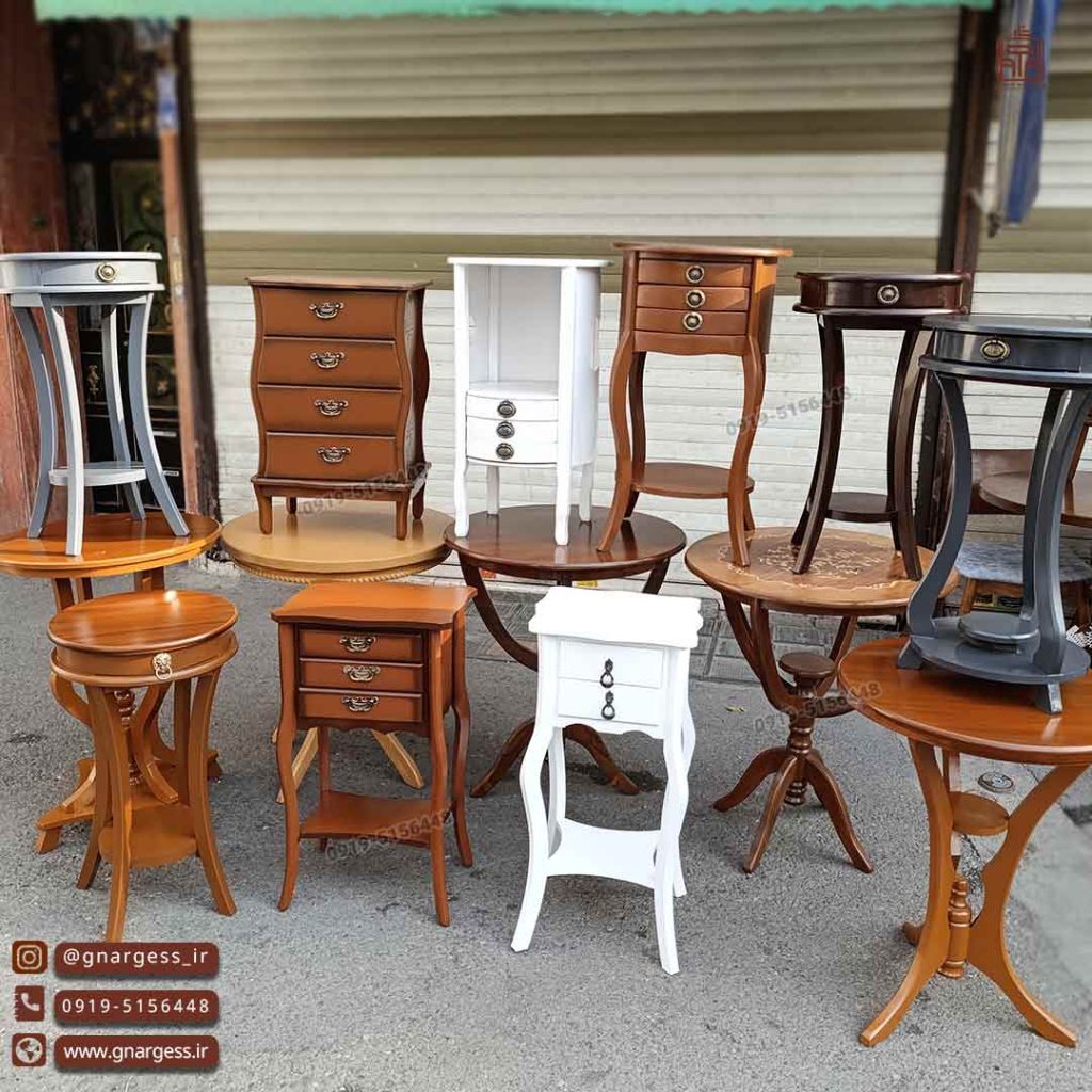 میز تلفن و میز آباژور مدل ایفل تک کشو رنگ طوسی و نوک مدادی - Image 3