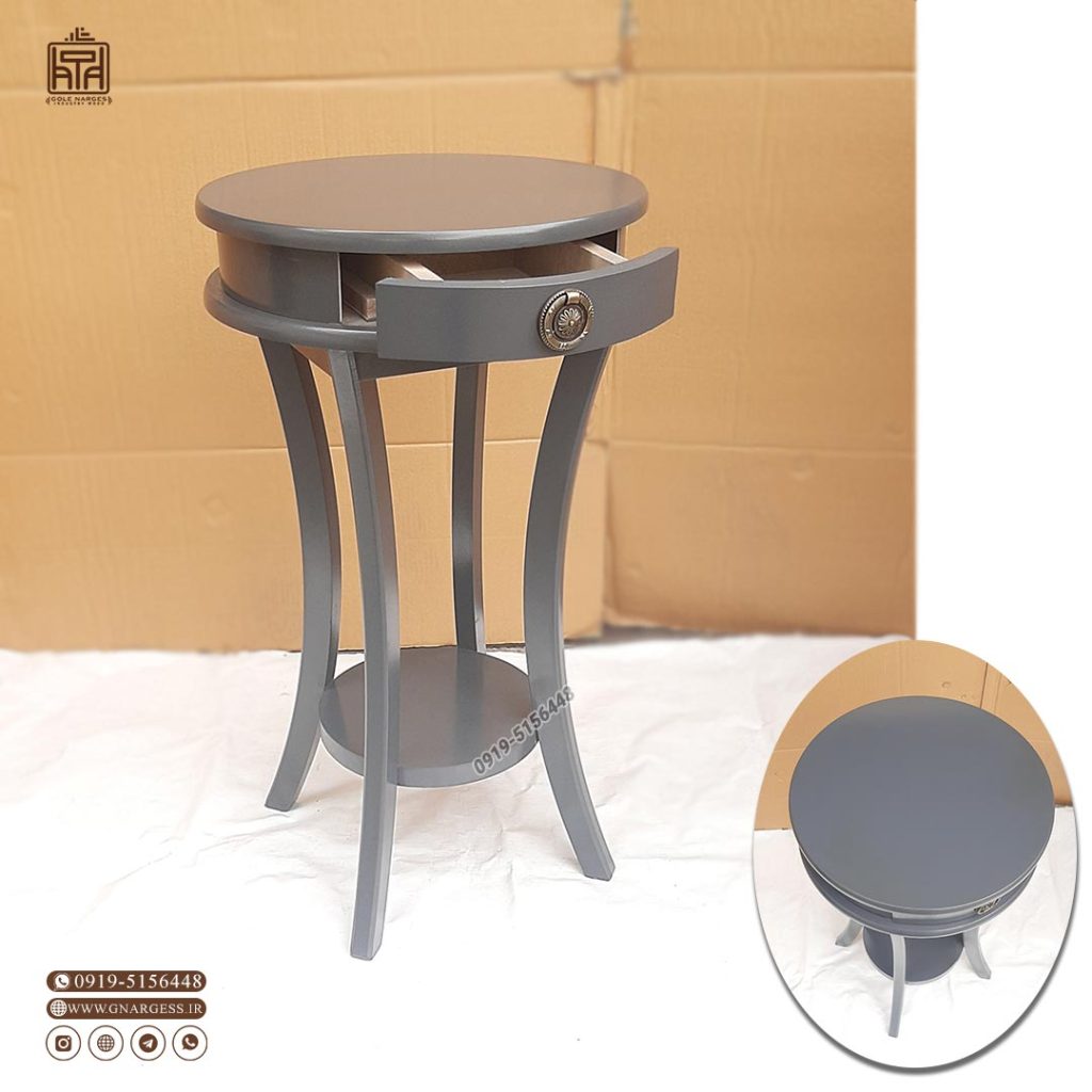 میز تلفن و میز آباژور طوسی ایفلد گرد تک کشو - Image 4