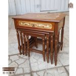 میز عسلی 4 تکه کشودار چوبی خراطی در طرح ساده و معرق