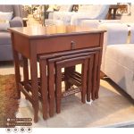 میز عسلی 4 تکه کشودار چوبی خراطی در طرح ساده و معرق - Image 6