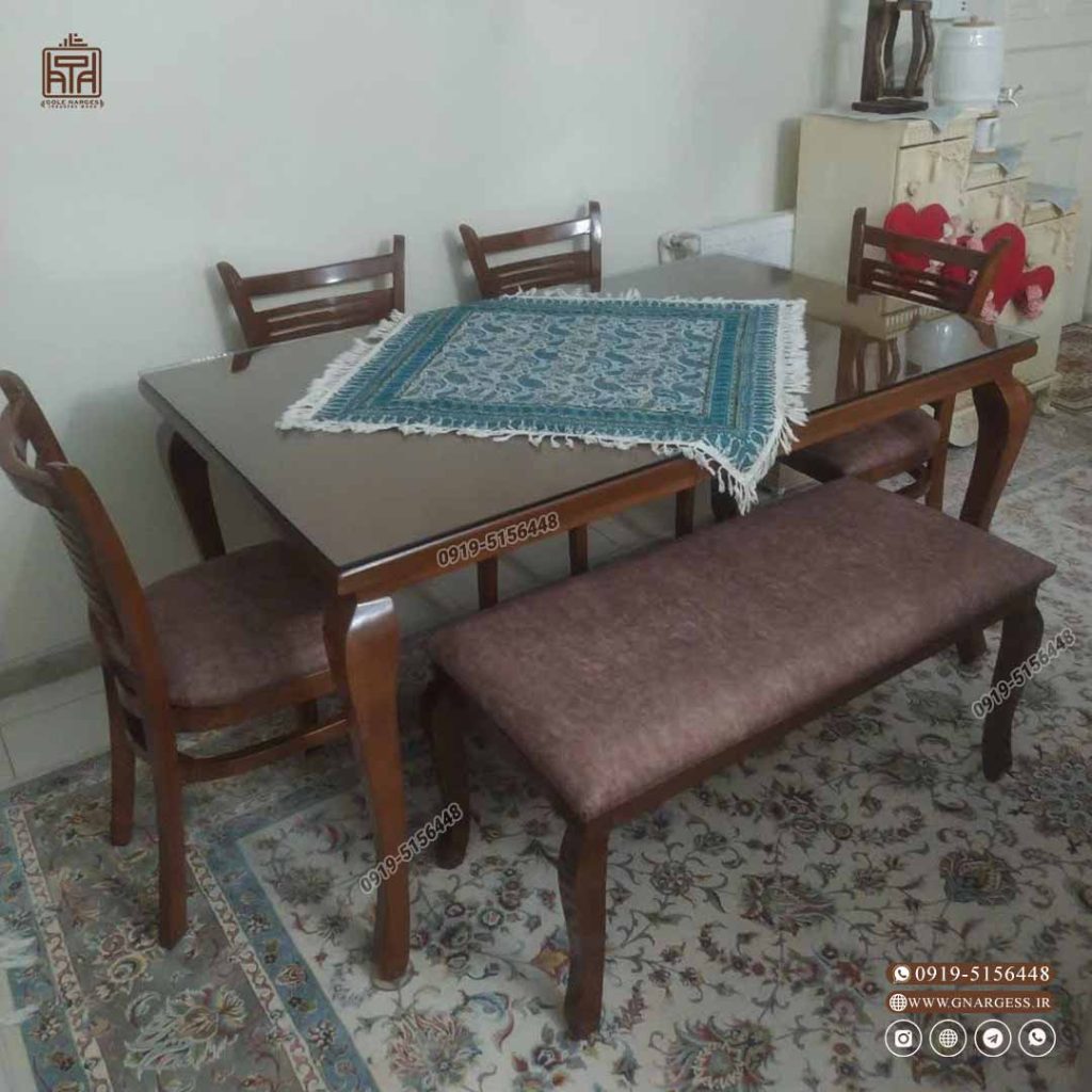 میز ناهارخوری چوبی 6 نفره با صندلی آمریکایی چوبی - Image 13