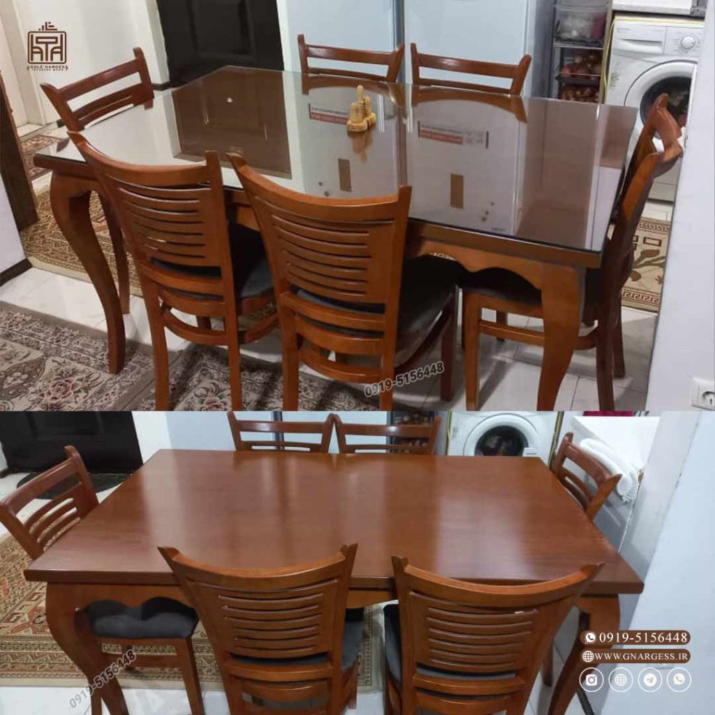 میز ناهارخوری چوبی 6 نفره با صندلی آمریکایی چوبی - Image 11