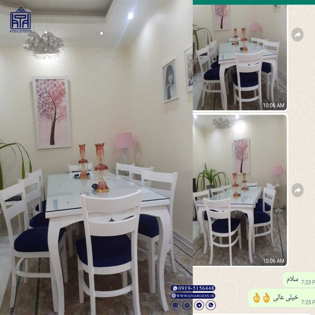 میز ناهارخوری 8 نفره چوب راش ماهور با صندلی دو تیره پهن - Image 5
