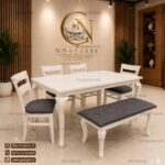 میز ناهارخوری 6 نفره چوبی با صندلی دو تیره پهن راش