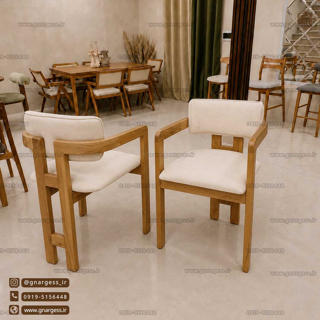 میز ناهار خوری مینیمال 2 نفره چوبی با صندلی اچ راش دسته دار (فروش ویژه) - Image 3