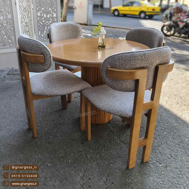 میز ناهارخوری 4 نفره راش صندلی اچ مبلی با میز پمینار گرد