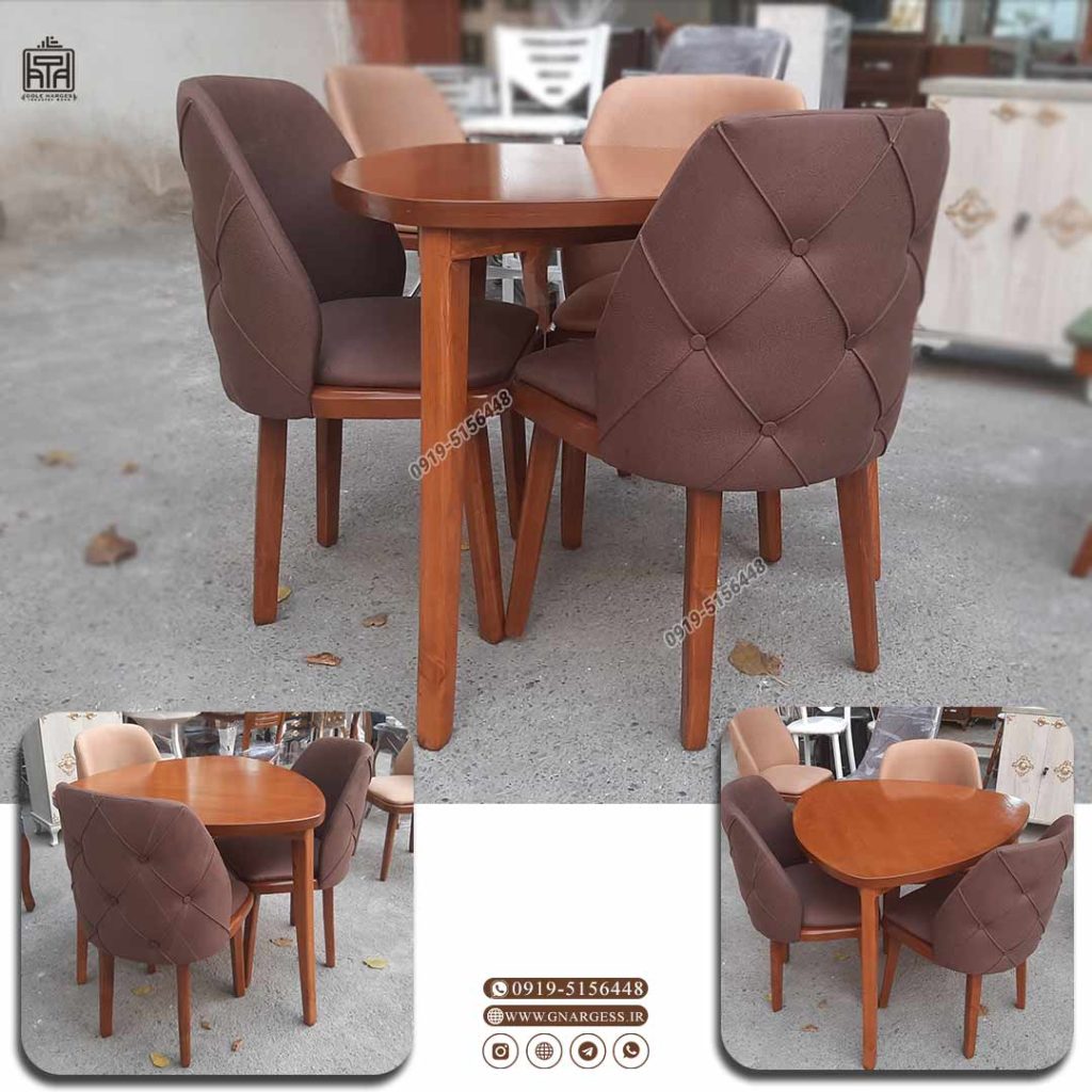 میز ناهار خوری 3 نفره چوبی دیانا دلفینی با صندلی مبلی آریا - Image 3