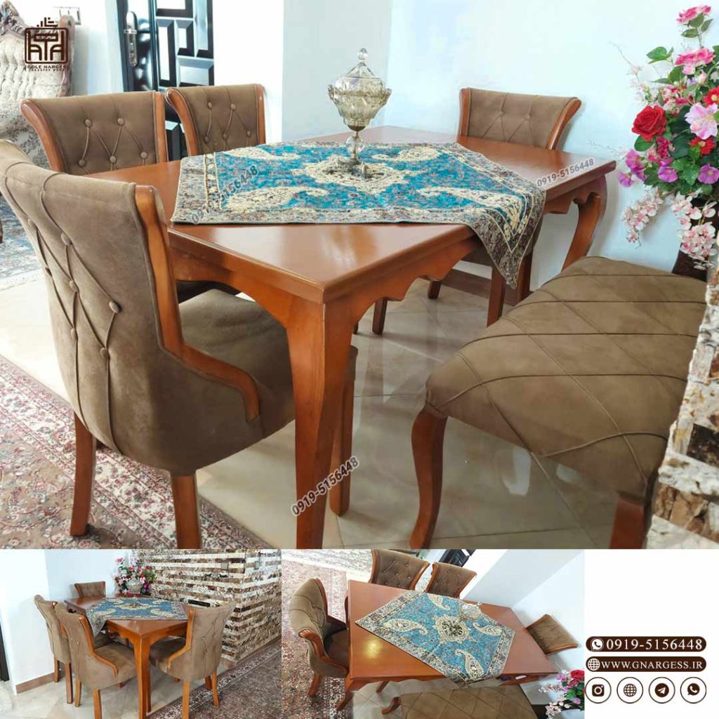 میز ناهارخوری 6نفره پافدار نیمکتی صندلی بارسا (جهت استعلام قیمت لطفا تماس بگیرید) - Image 7