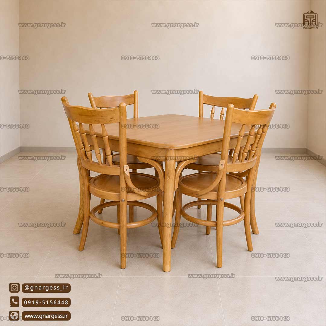 فروش ویژه میز ناهارخوری چوبی لهستانی 4 نفره خراطی راش در حراج بهاری - Image 4