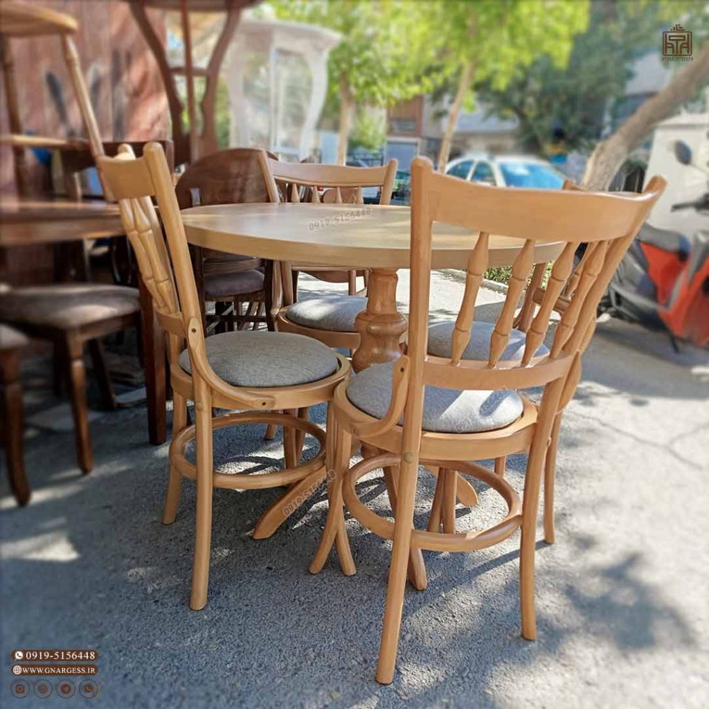 میز ناهارخوری چوب راش خراطی کف مبلی با میز گلرویا چوبی - Image 8