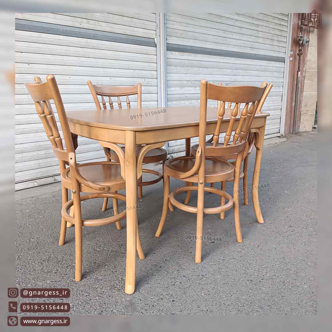 میز غذا خوری و میز ناهار خوری چوبی لهستانی با صندلی چوب راش لهستانی مدل خراطی - Image 5