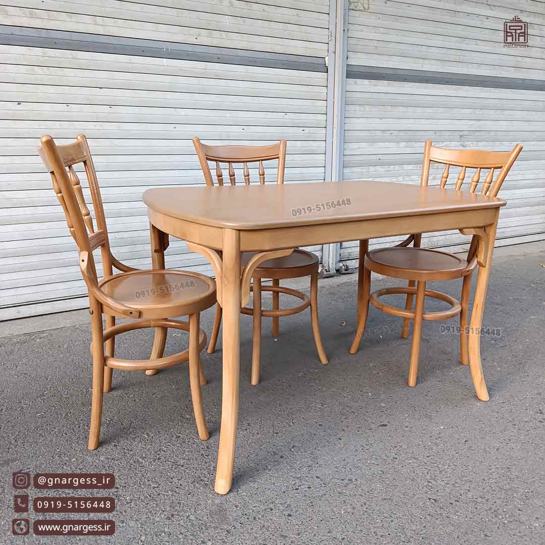 میز غذا خوری و میز ناهار خوری چوبی لهستانی با صندلی چوب راش لهستانی مدل خراطی - Image 7