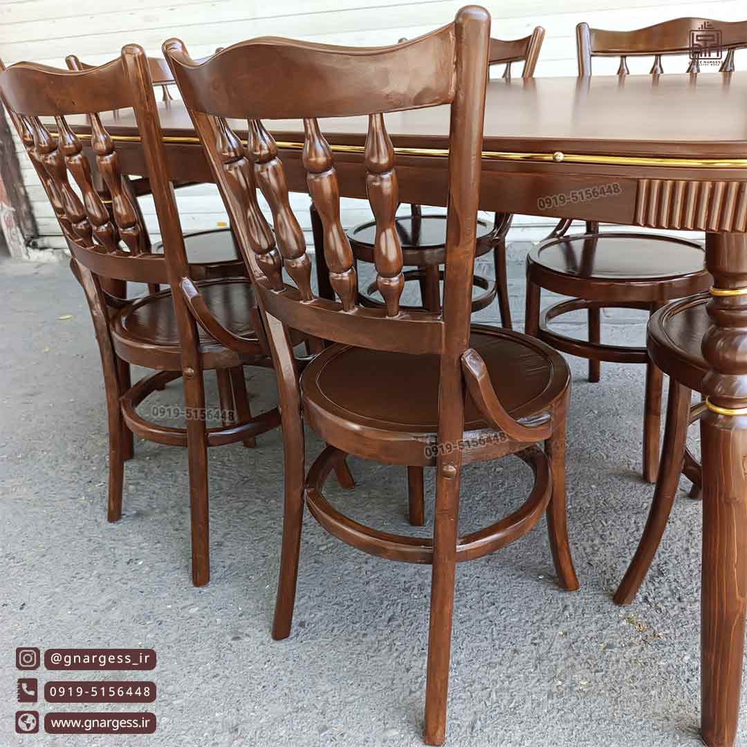 میز ناهارخوری 6 نفره کنزو با صندلی لهستانی خراطی چوب راش و توسکا چوبی - Image 7