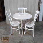 میز ناهارخوری 3 نفره لهستانی خراطی چوب راش با میز چوبی