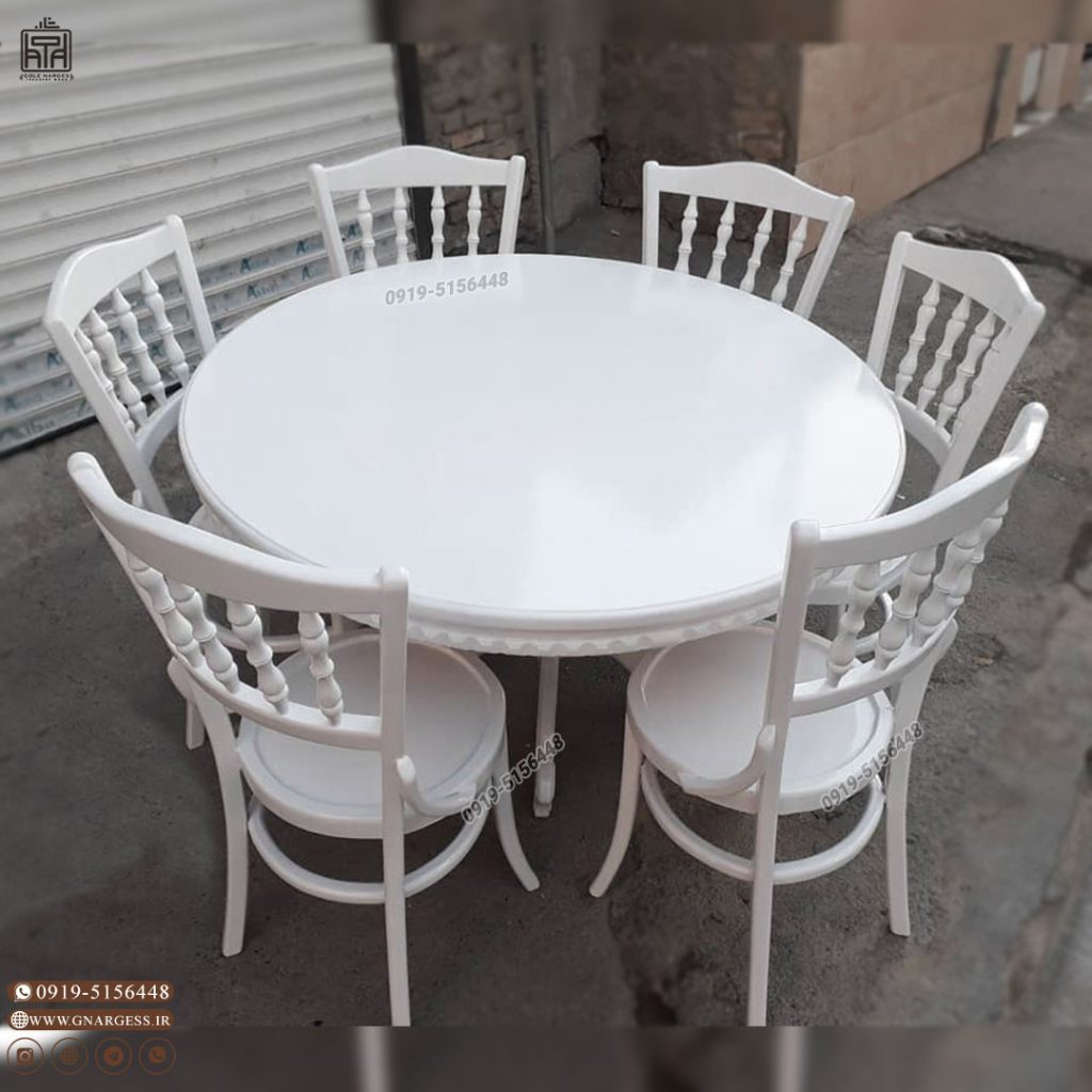 میز 6نفره گرد با صندلی میز ناهارخوری خراطی لهستانی راش - Image 1