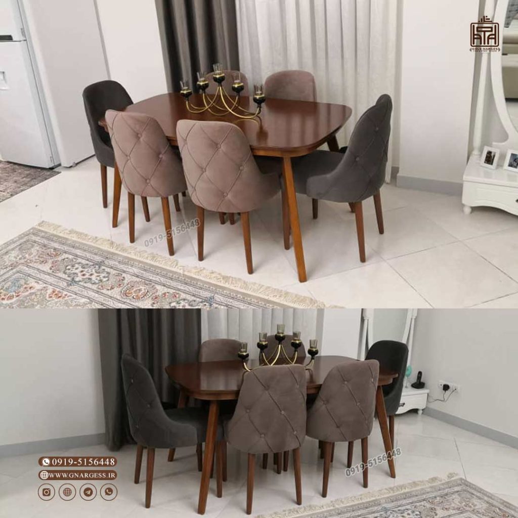 میز ناهارخوری چوبی 6نفره بازشو آریا با صندلی لاکچری مخروط (جهت استعلام قیمت لطفا تماس بگیرید) - Image 8