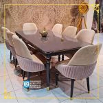 میز ناهارخوری 8 نفره چوبی کنزو مخروط با صندلی لاکپشتی - Image 3