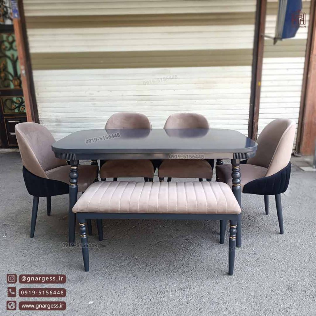 میز ناهارخوری چوبی 6 نفره کنزو با صندلی لاکپشتی مدرن - Image 3