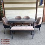 میز ناهارخوری چوبی 6 نفره کنزو با صندلی لاکپشتی مدرن - Image 3