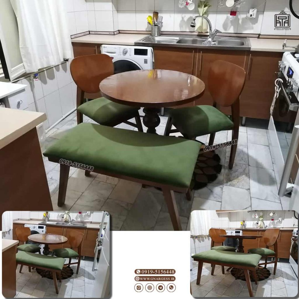 میز ناهار خوری 4 نفره چوبی مینیمال فیلی با پاف همراه - Image 3