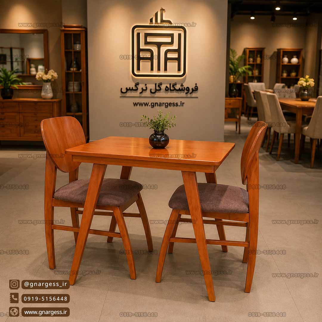میز غذاخوری چوبی 2 نفره لیندا مینیمال با صندلی چوبی فیلی - Image 3