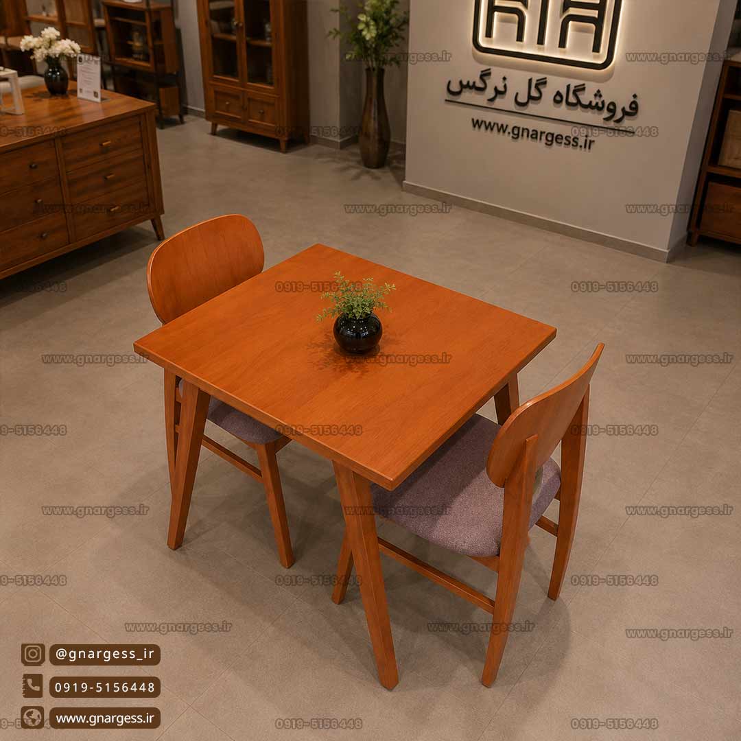 میز غذاخوری چوبی 2 نفره لیندا مینیمال با صندلی چوبی فیلی - Image 2
