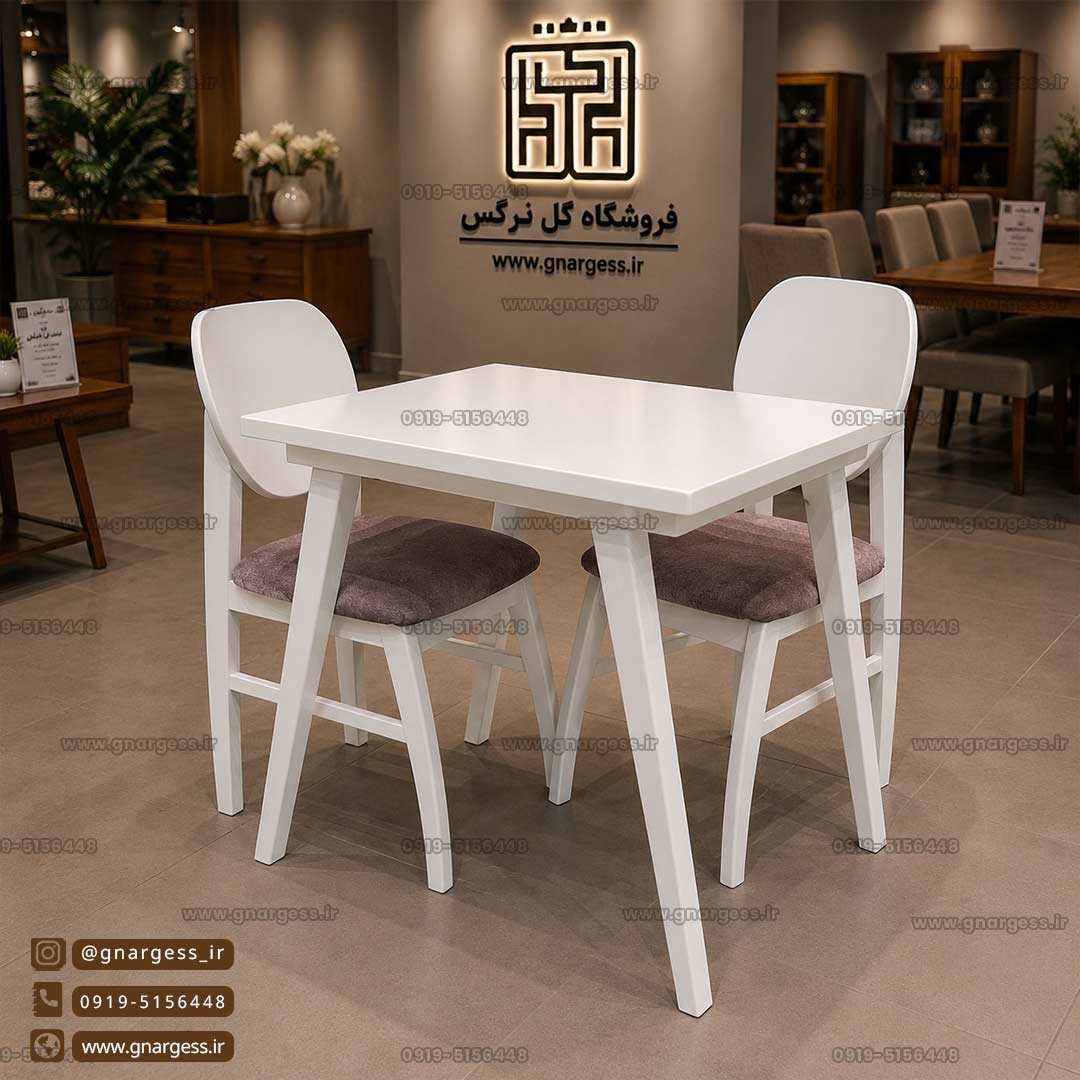 میز غذاخوری چوبی 2 نفره لیندا مینیمال با صندلی چوبی فیلی - Image 4
