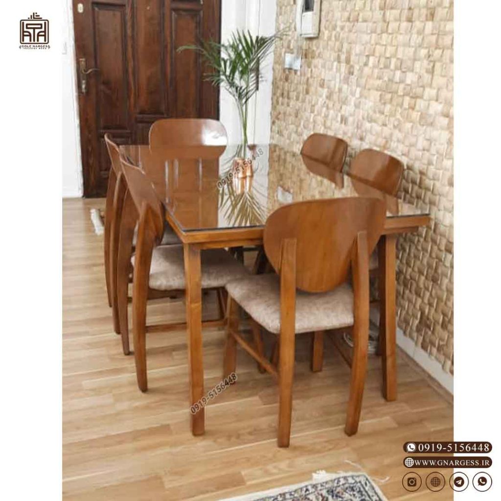 میز ناهار خوری چوبی طرح مینیمال فیلی با میز چوبی 6 نفره - Image 4