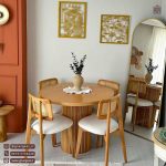 میز ناهارخوری چوبی حصیری طرح کینگ با میز پمینار