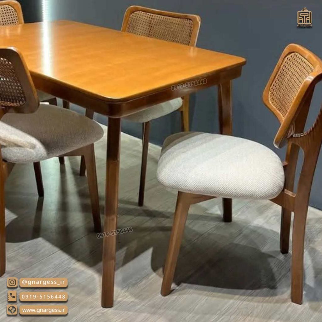 میز ناهارخوری چوبی پشت حصیری بامبو - Image 4