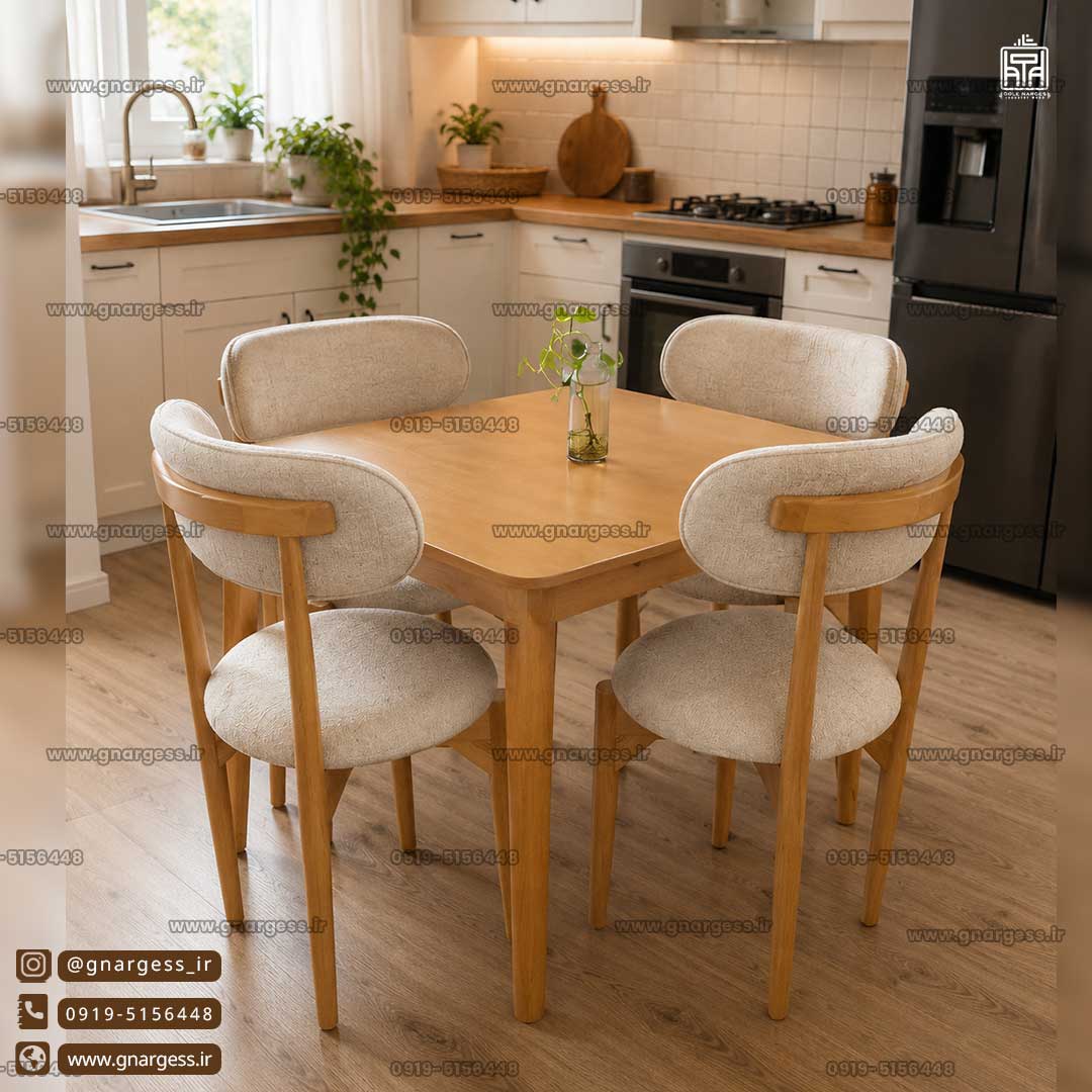 میز ناهارخوری چوبی 4 نفره نوبل کف گرد سبک مینیمال میز ناهارخوری چوبی 4 نفره نوبل کف گرد سبک مینیمال در حراج بهاری - Image 1