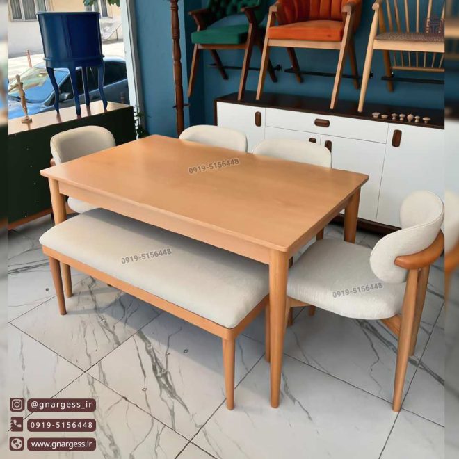 حراج پاییزی میز ناهارخوری 6نفره مینیمال چوبی با طرح مبلی نوبل چوب راش