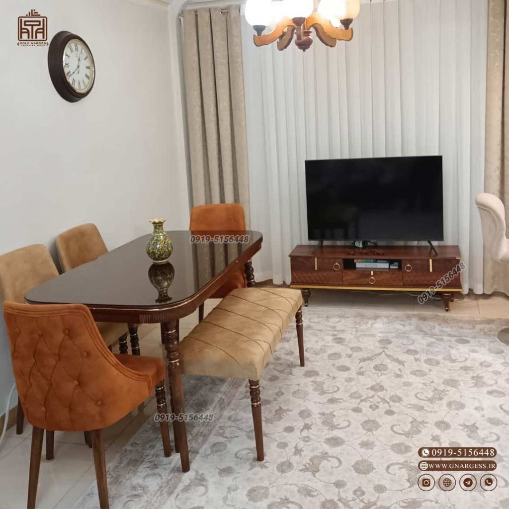 میز ناهارخوری چوبی پاشا طرح نما چستری با میز 4 الی 8 نفره چوبی - Image 12