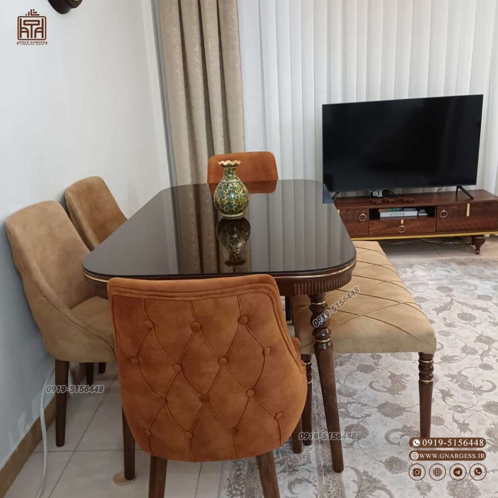 میز ناهارخوری چوبی پاشا طرح نما چستری با میز 4 الی 8 نفره چوبی - Image 11