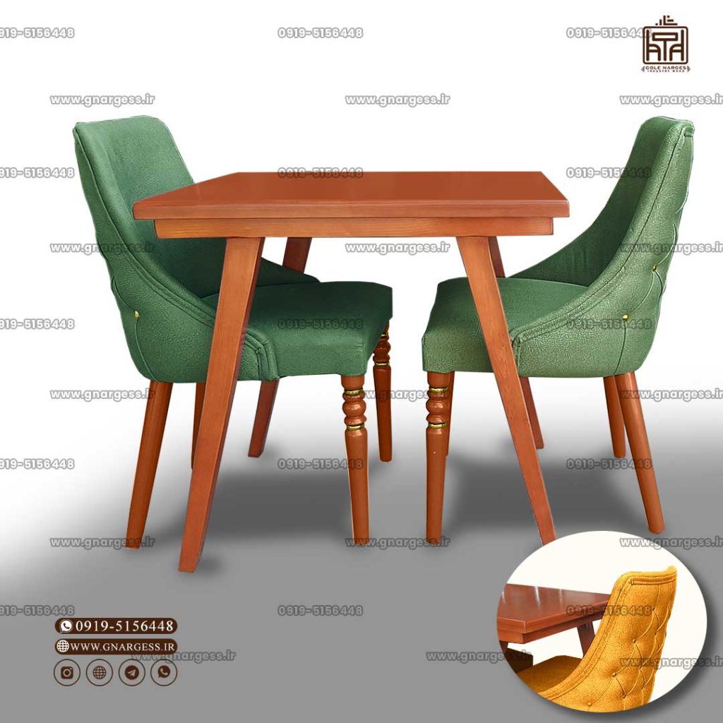 میز صبحانه خوری دو نفره چوبی لیندا با صندلی مبلی پاشا - Image 4