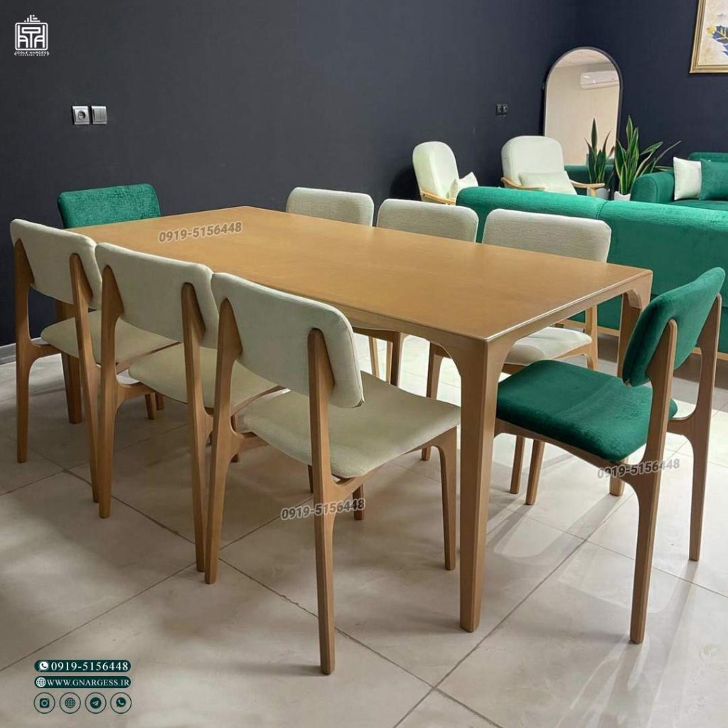 میز ناهارخوری چوبی پانیذ طرح پرومکس چوب راش با میز 2 الی 8 نفره - Image 3