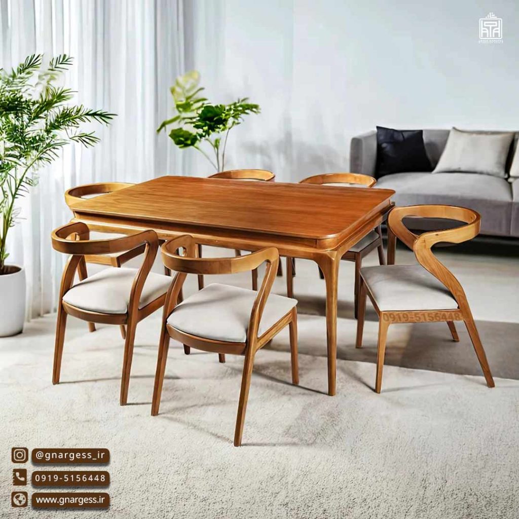 میز ناهارخوری چوبی رونیز دسته منحنی - Image 1