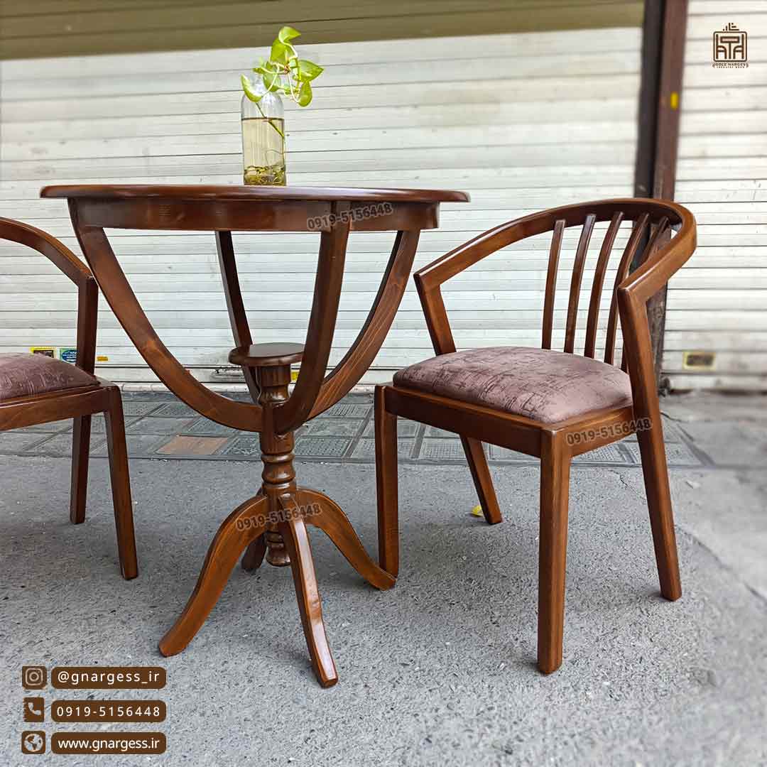 میز ناهار خوری چوبی 2 نفره ارکیده با صندلی راش مدل سبدی - Image 5