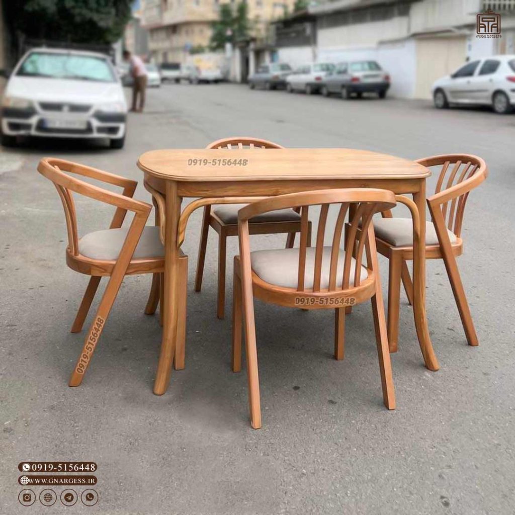 میز ناهارخوری چوبی 4 نفره سبدی مدل دسته دار چوب راش - Image 1