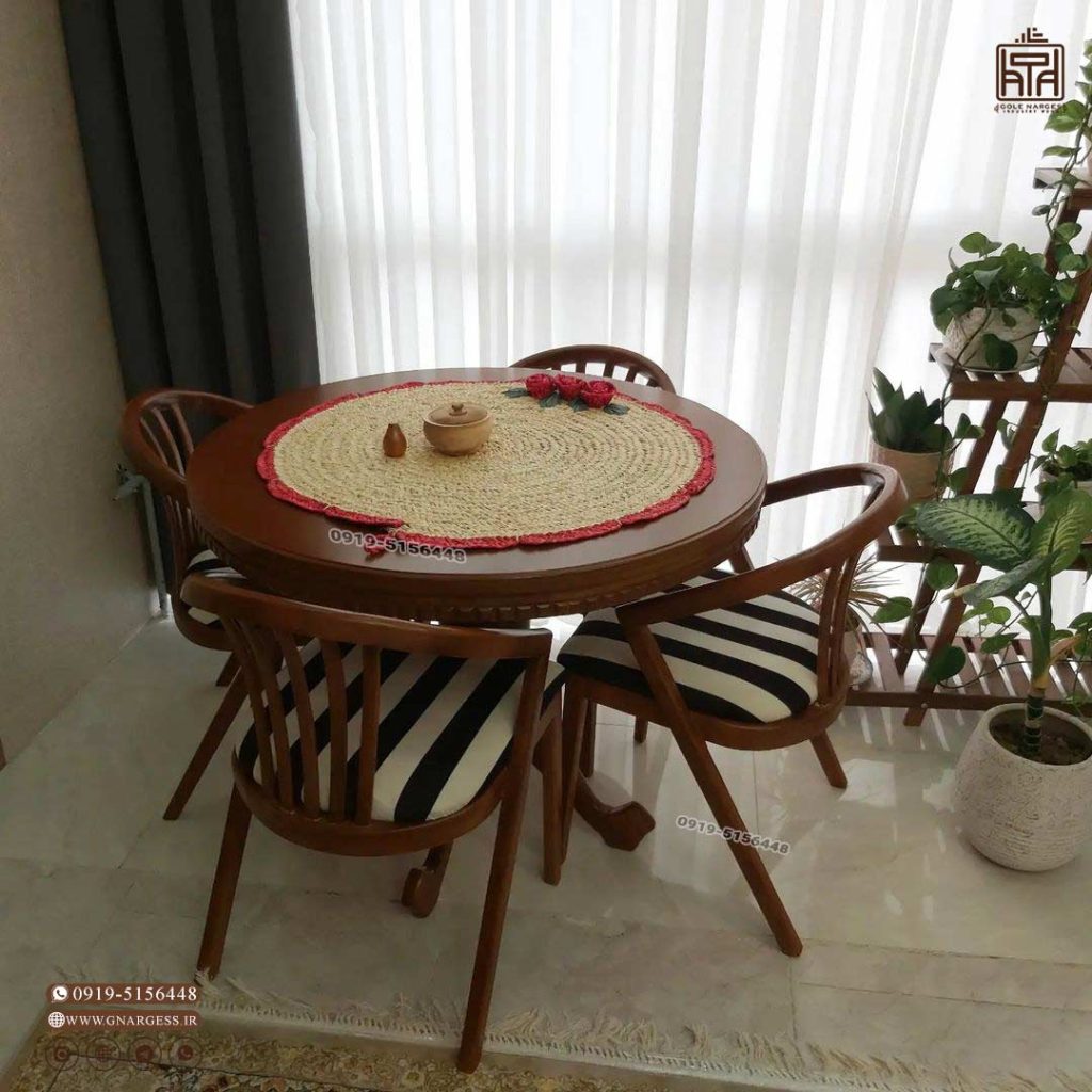 میز ناهارخوری چوب راش سبدی با میزچوبی عروس کنگره دار 2 الی 6 نفره - Image 1