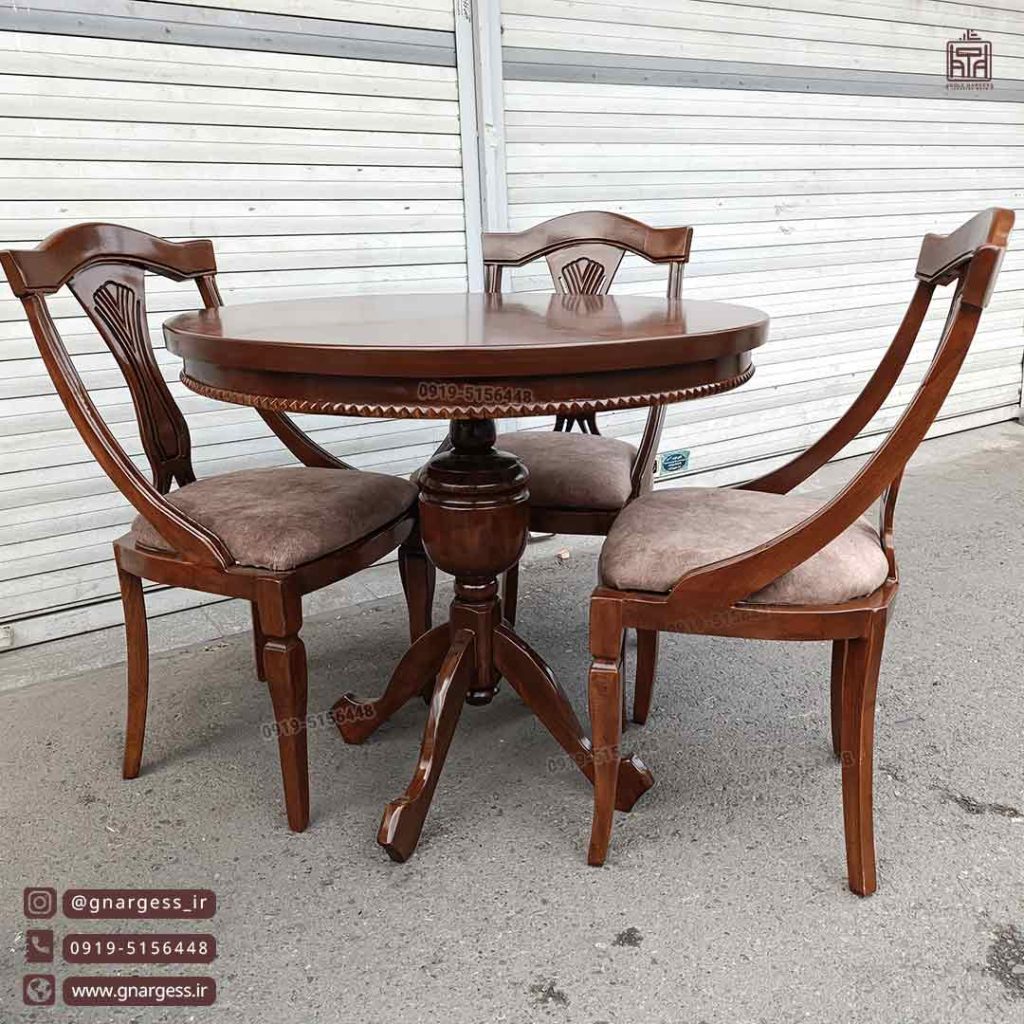 میز ناهارخوری چوبی عروس کنگره دار با صندلی راش گیتاری جدید - Image 2