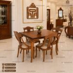 میز ناهارخوری 4 نفره چوب راش گیتاری با میز های چوبی