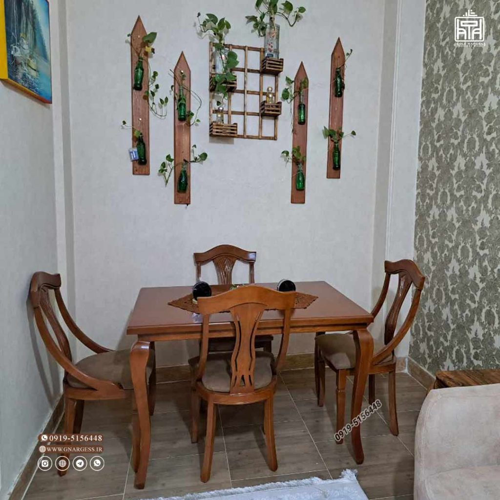 میز ناهارخوری گیتاری چوب راش با میز مهرگان چوبی - Image 5
